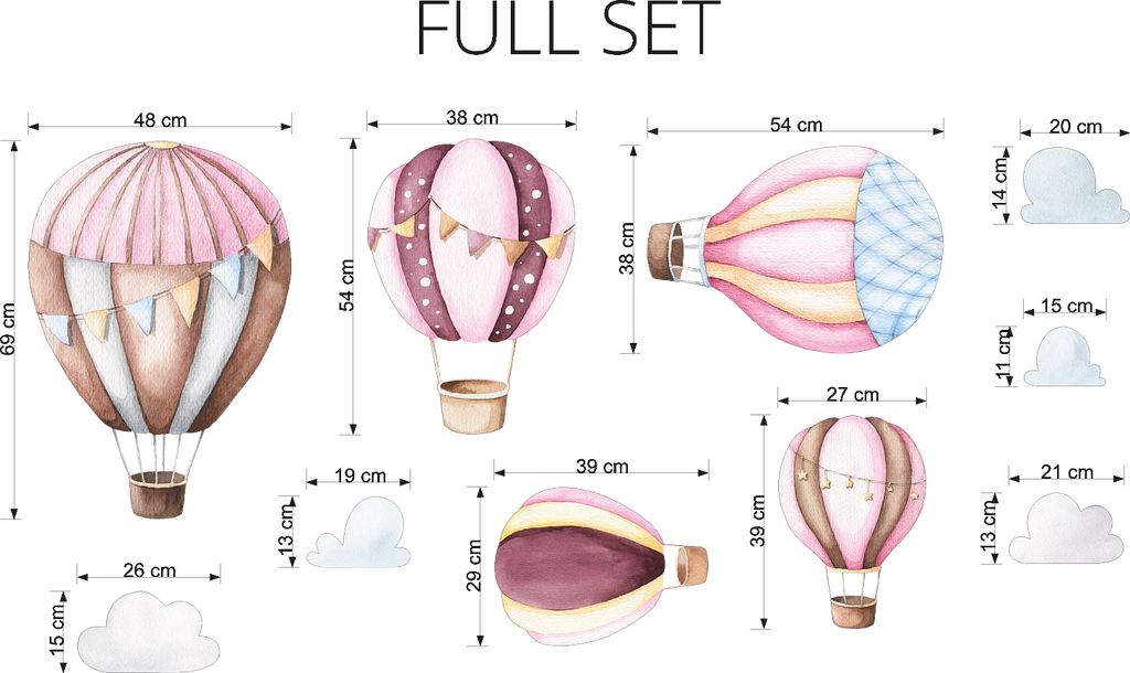 Hot Air Balloon Decals Decal Set (Pink)