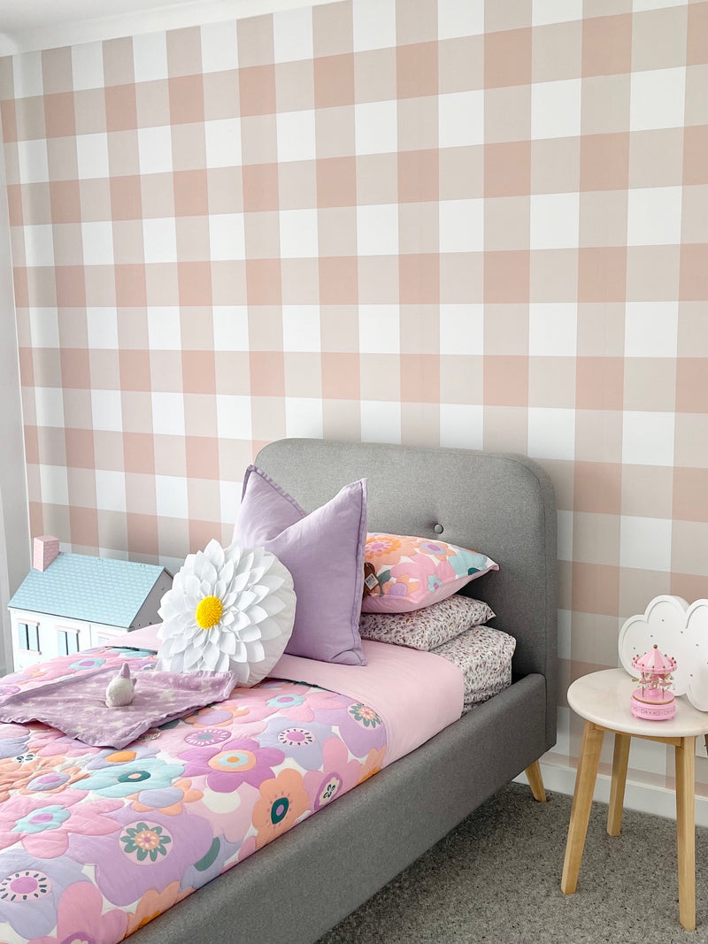 Gingham Wallpaper - Blush Pink